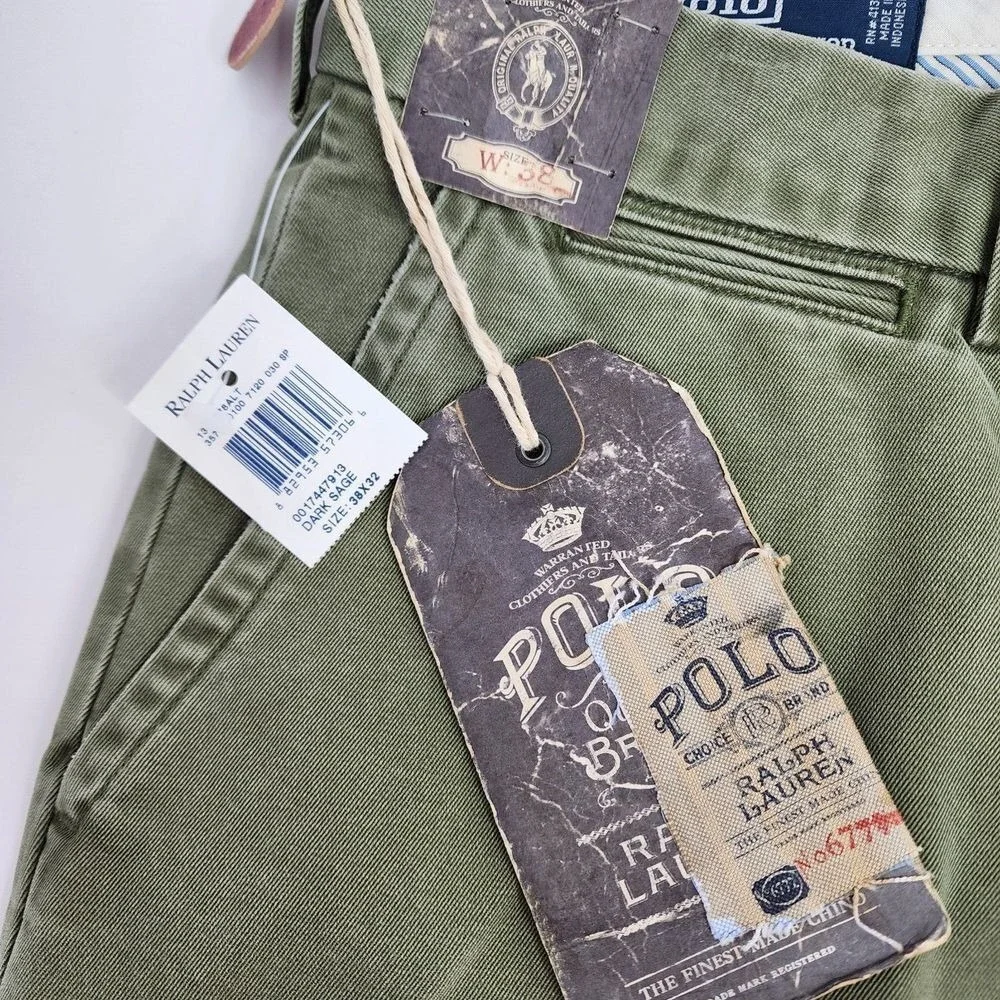 Polo Ralph Lauren Pants Size 38x30 Chino Straight Cotton Dark Sage Green‎ NWT